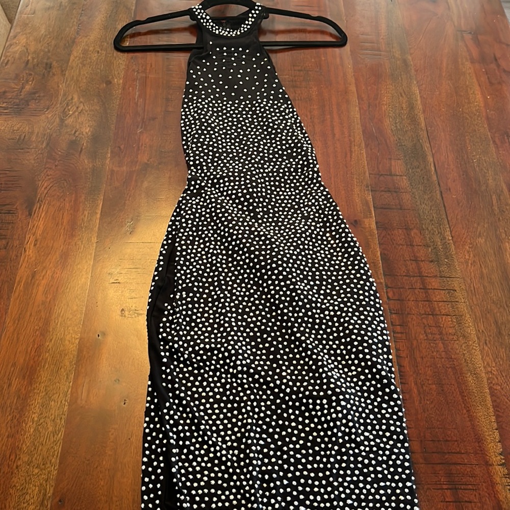 STUNNING Black studded mock neck bodycon dress. Size M.